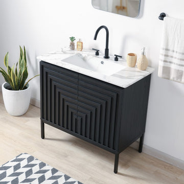 Rowan Geometric Modern Transitional 2-Shelf Bath Vanity Cabinet Only (Sink Basin Not Included)